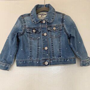 OshKosh B'gosh Girl's Denim Jean Jacket Blue White Dot Snap Fasten Size 18M